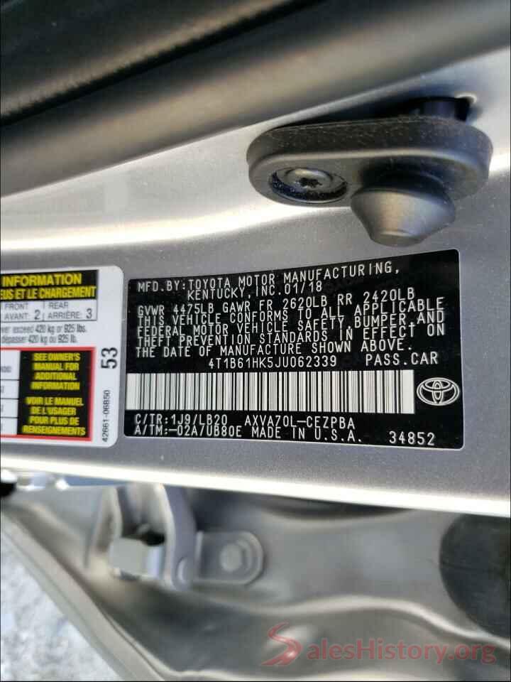 4T1B61HK5JU062339 2018 TOYOTA CAMRY