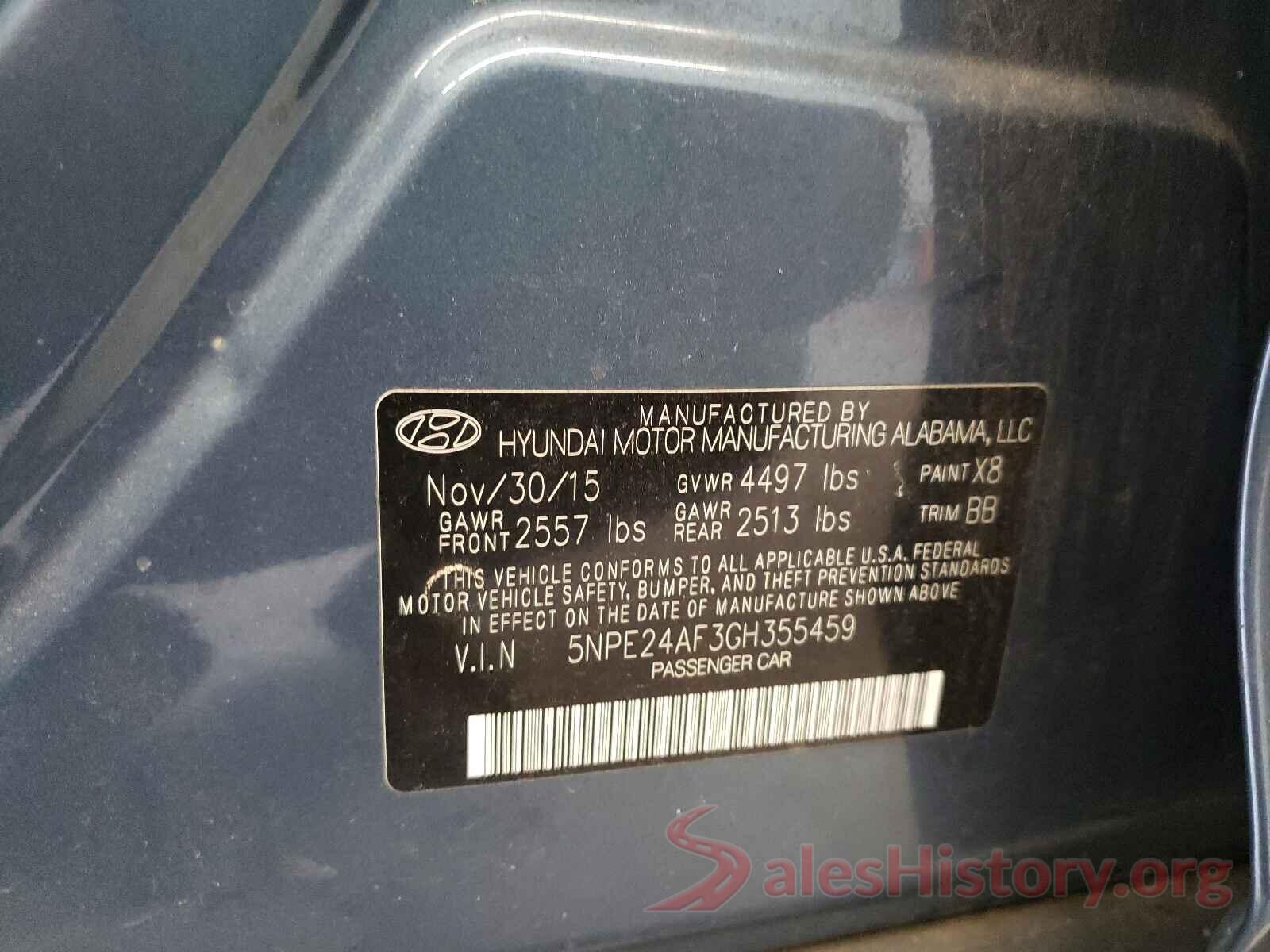 5NPE24AF3GH355459 2016 HYUNDAI SONATA