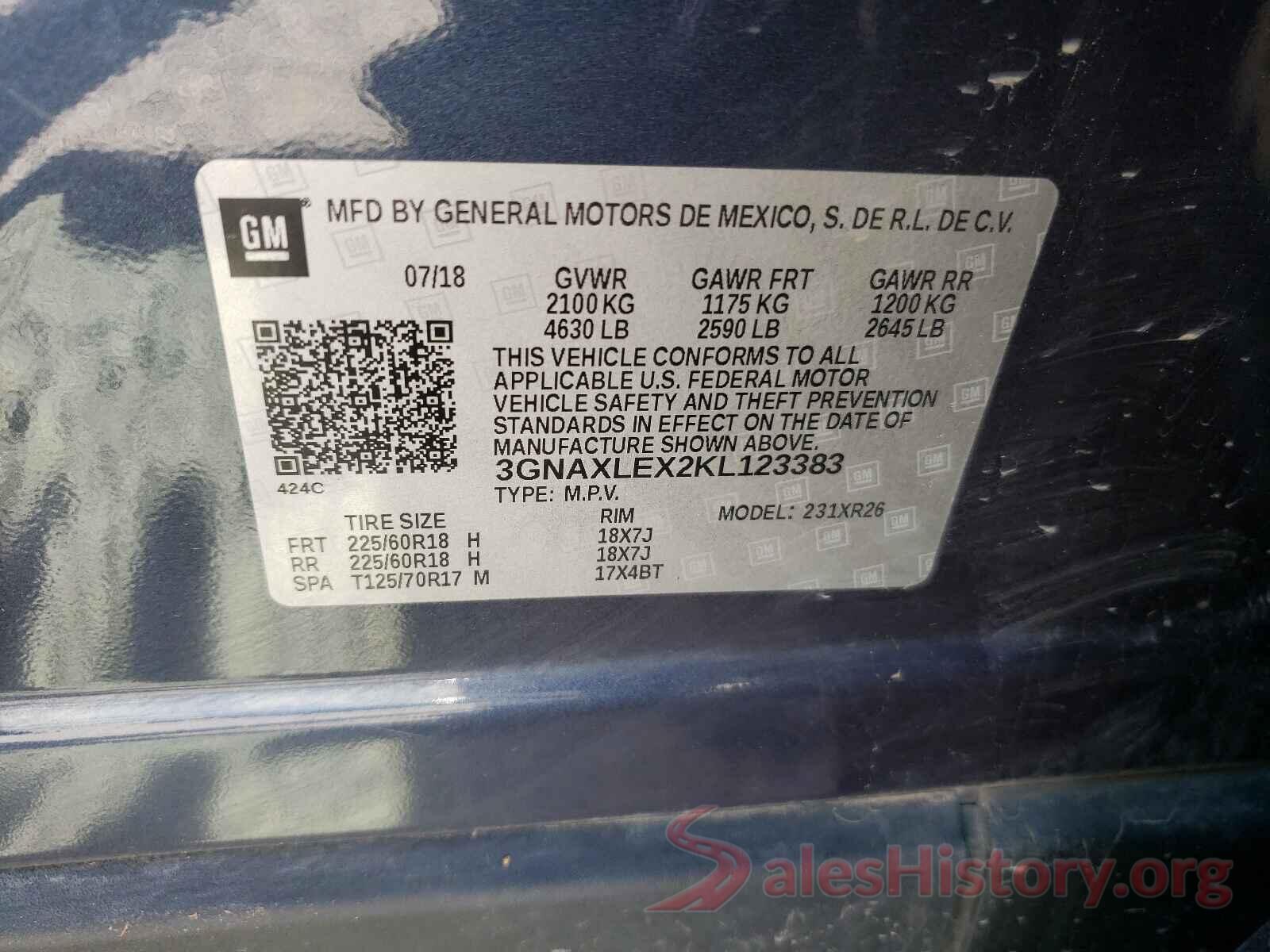 3GNAXLEX2KL123383 2019 CHEVROLET EQUINOX