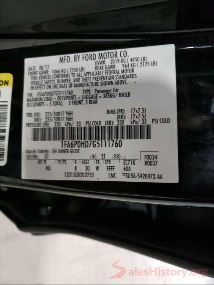 1FA6P0HD7G5111760 2016 FORD FUSION