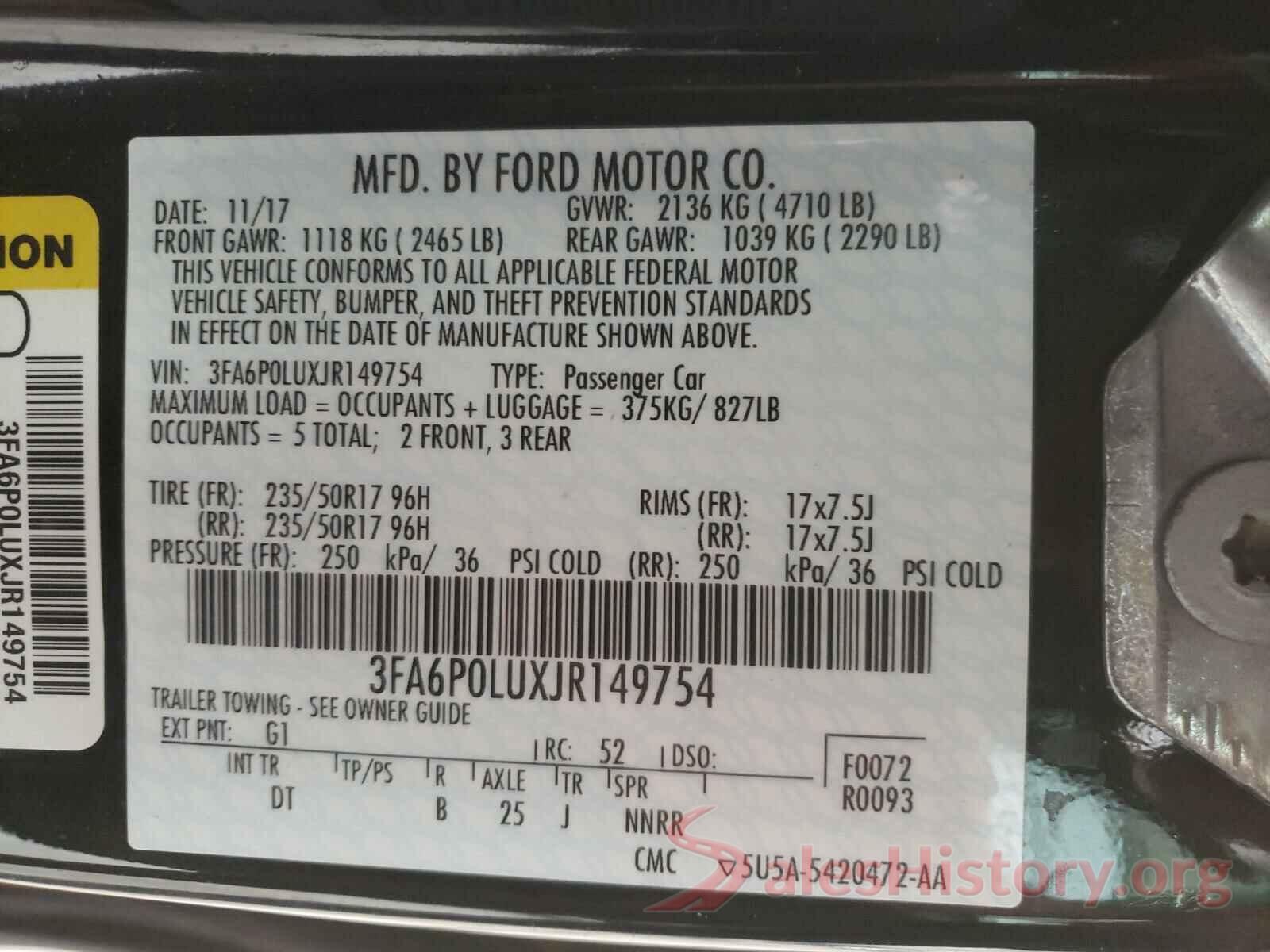 3FA6P0LUXJR149754 2018 FORD FUSION