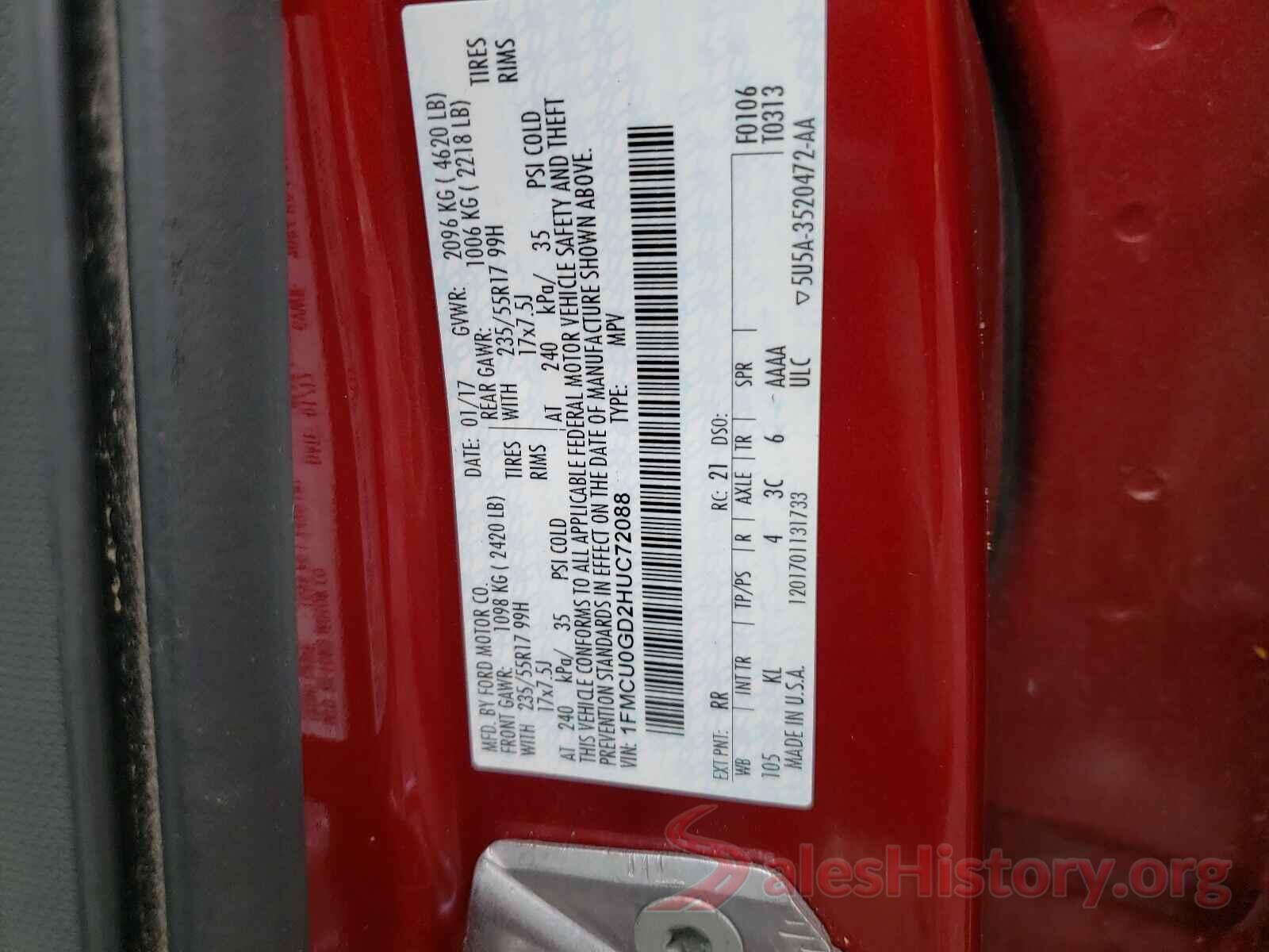 1FMCU0GD2HUC72088 2017 FORD ESCAPE