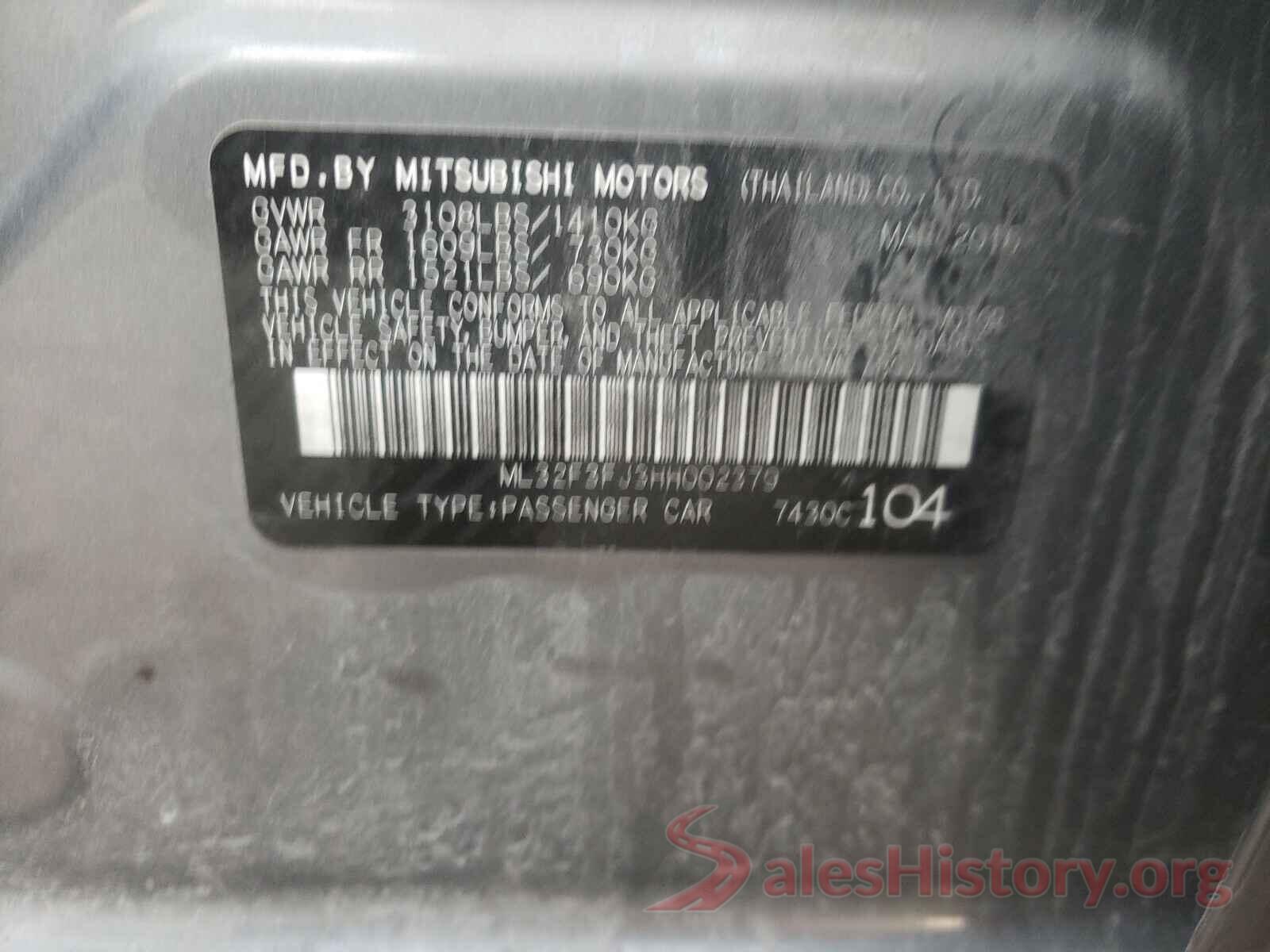 ML32F3FJ3HH002379 2017 MITSUBISHI MIRAGE