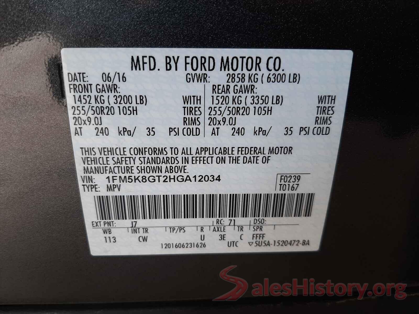 1FM5K8GT2HGA12034 2017 FORD EXPLORER