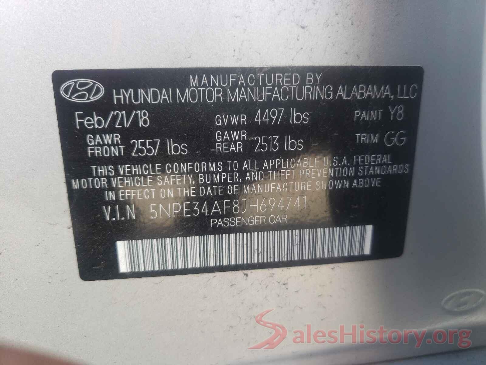 5NPE34AF8JH694741 2018 HYUNDAI SONATA