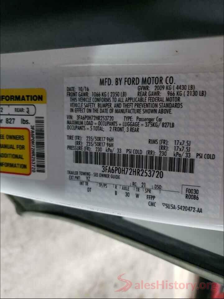 3FA6P0H72HR253720 2017 FORD FUSION