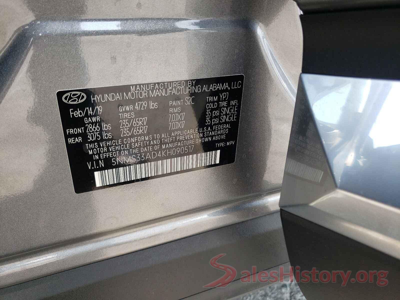 5NMS33AD4KH090517 2019 HYUNDAI SANTA FE