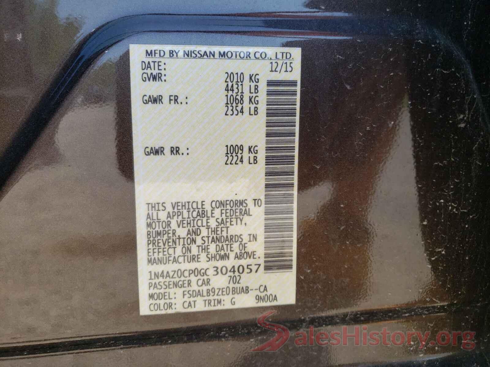 1N4AZ0CP0GC304057 2016 NISSAN LEAF