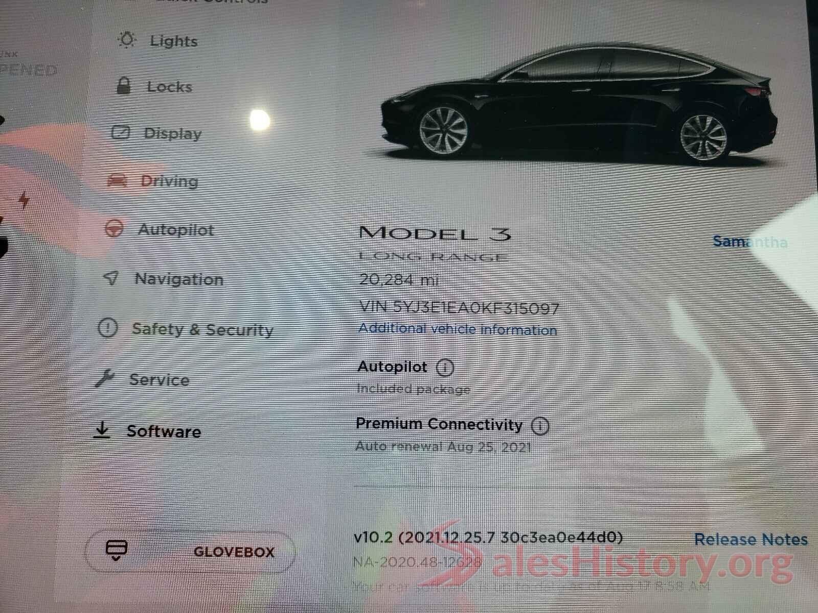 5YJ3E1EA0KF315097 2019 TESLA MODEL 3