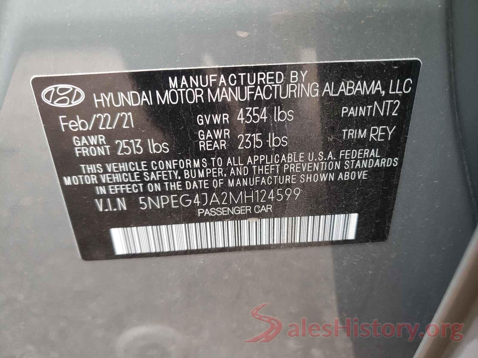 5NPEG4JA2MH124599 2021 HYUNDAI SONATA