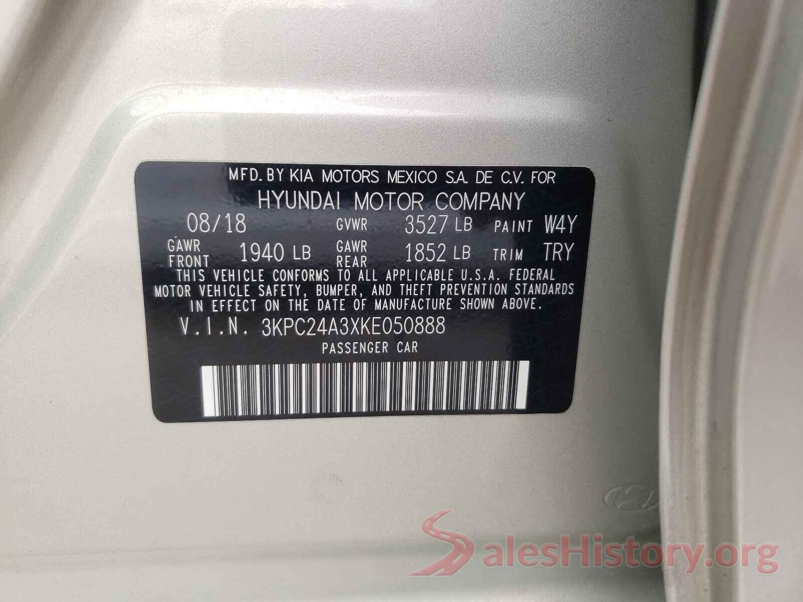 3KPC24A3XKE050888 2019 HYUNDAI ACCENT