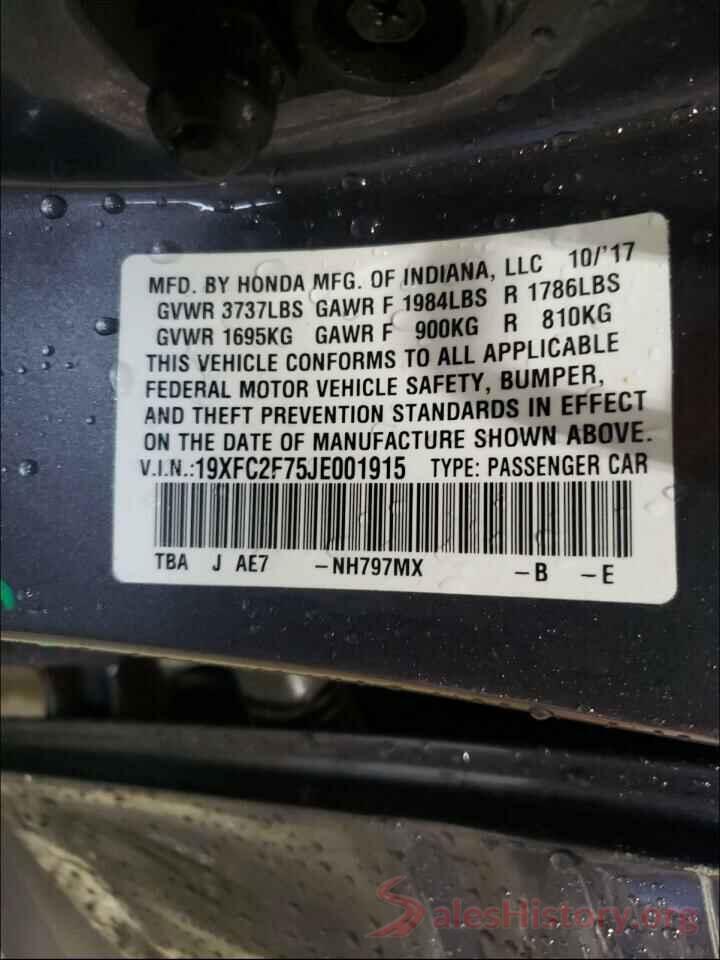 19XFC2F75JE001915 2018 HONDA CIVIC