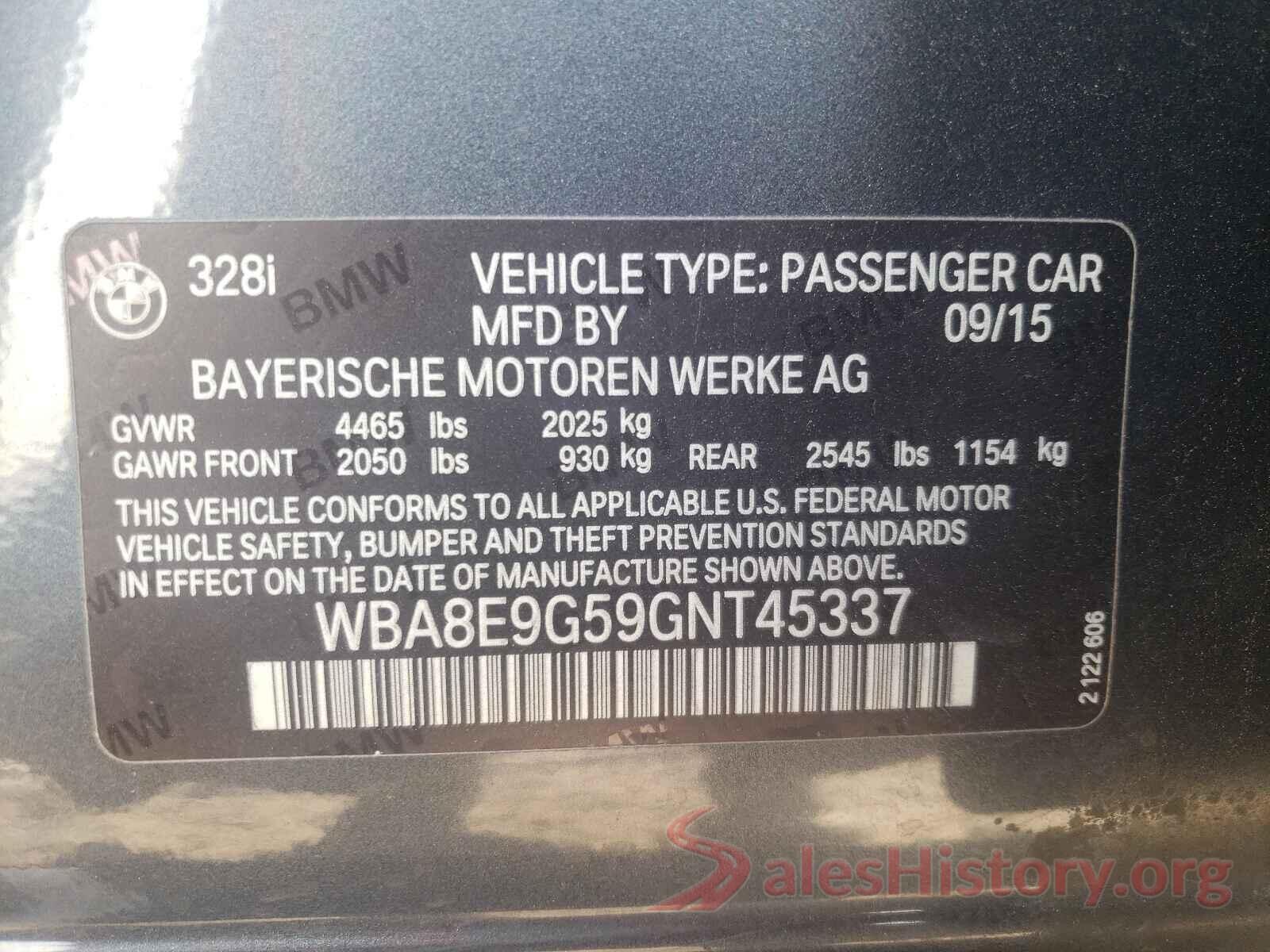 WBA8E9G59GNT45337 2016 BMW 3 SERIES