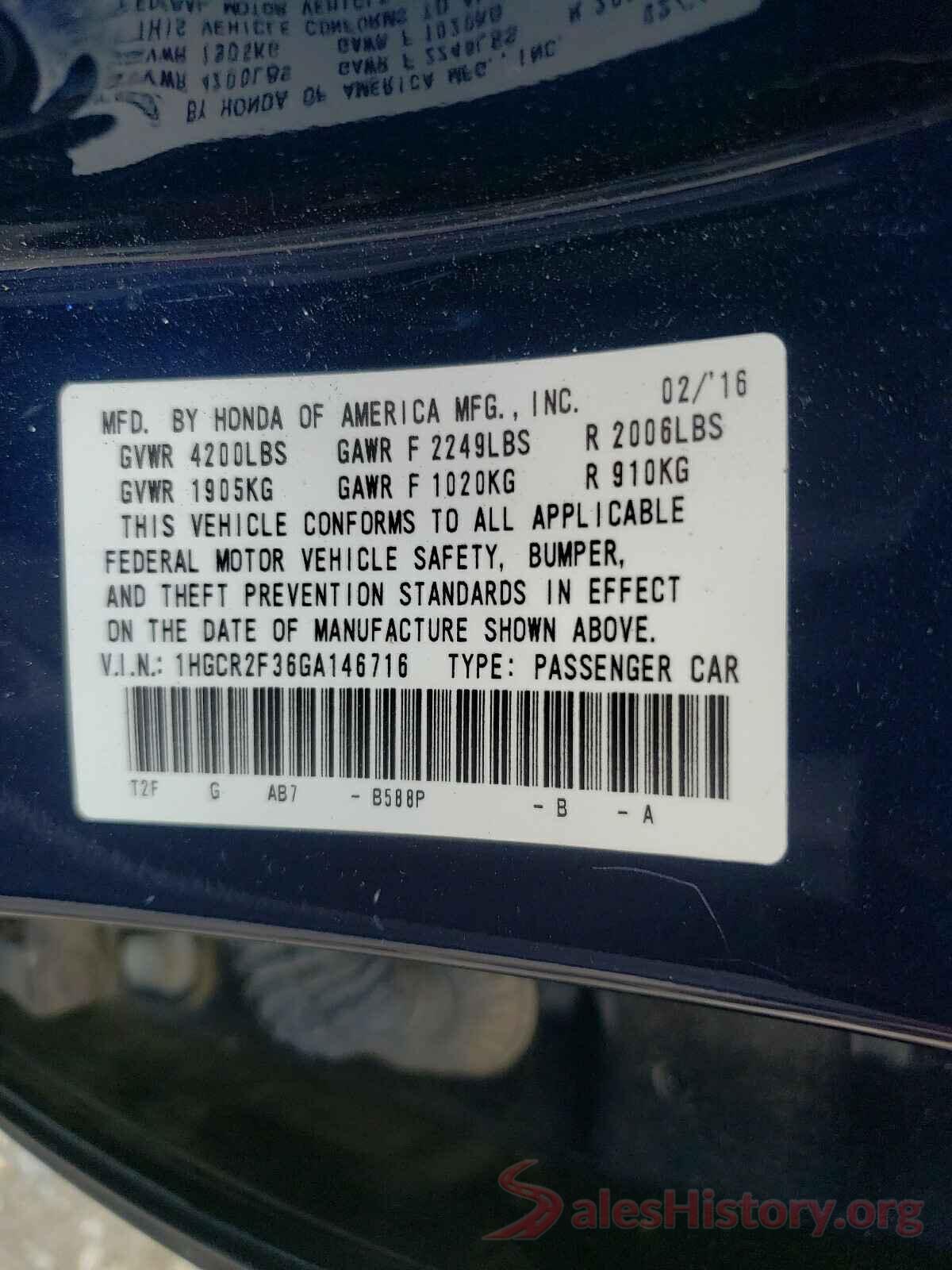 1HGCR2F36GA146716 2016 HONDA ACCORD