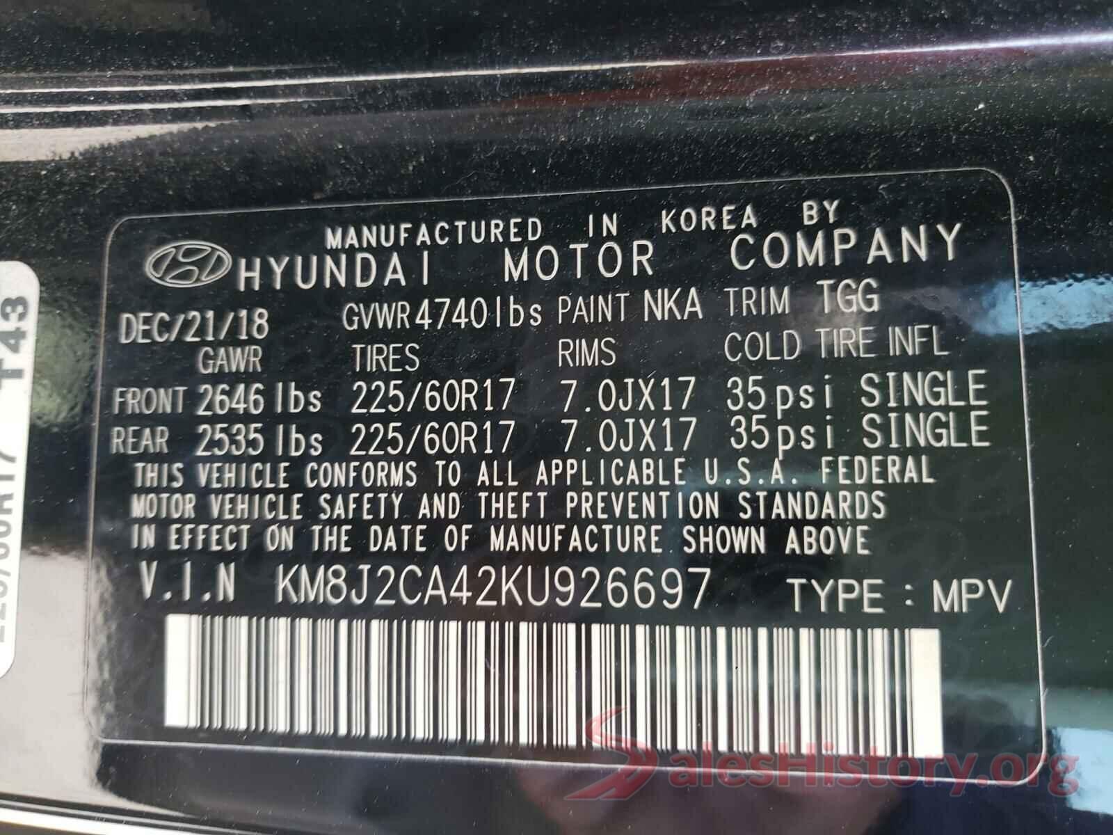 KM8J2CA42KU926697 2019 HYUNDAI TUCSON