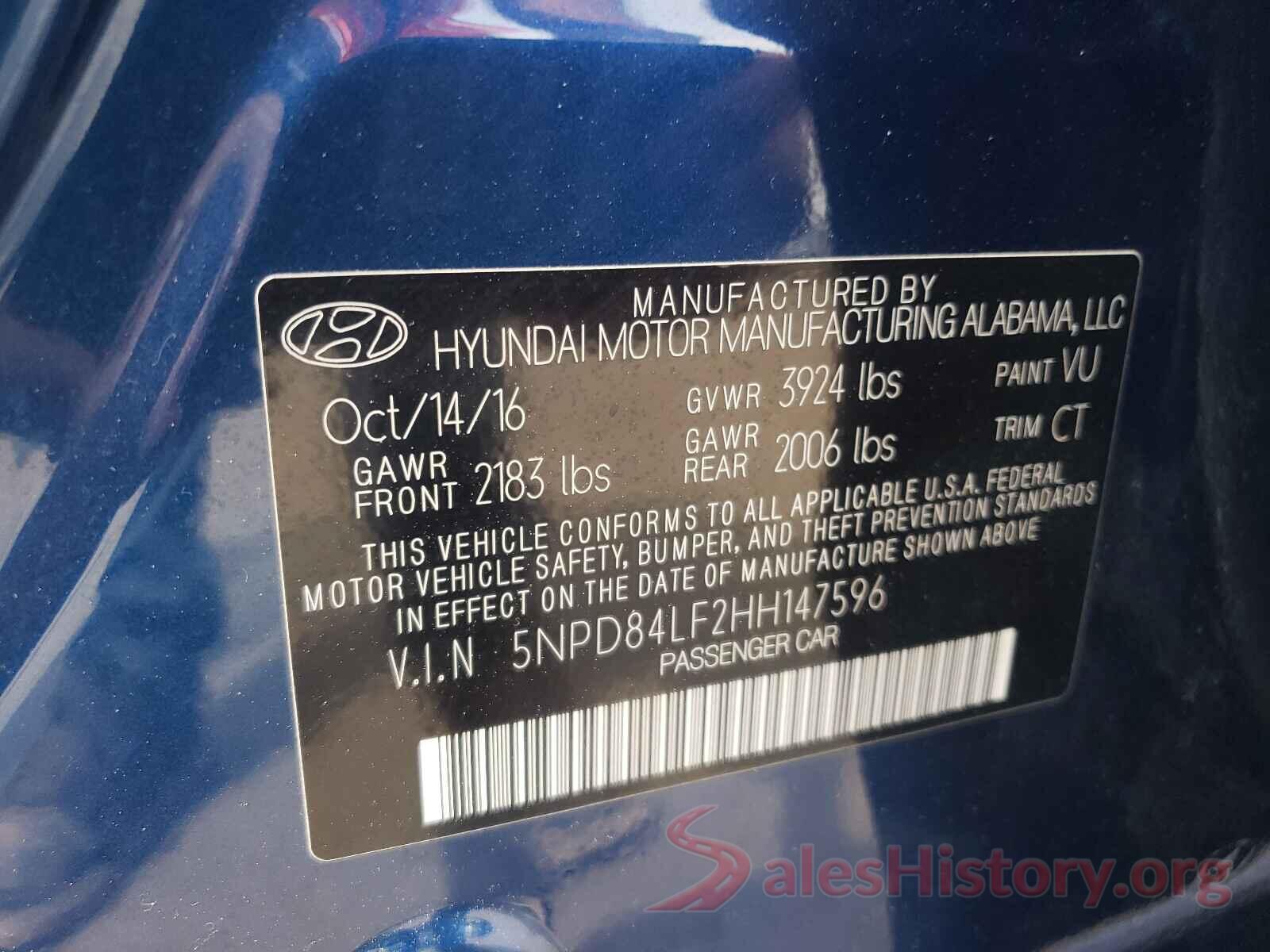 5NPD84LF2HH147596 2017 HYUNDAI ELANTRA