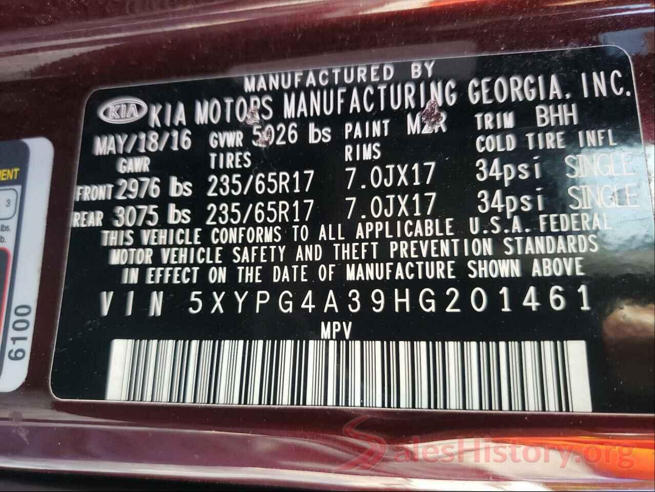 5XYPG4A39HG201461 2017 KIA SORENTO