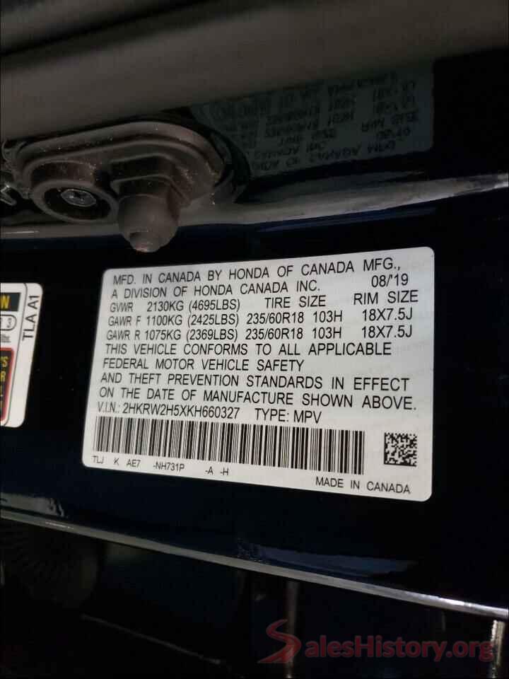 2HKRW2H5XKH660327 2019 HONDA CRV