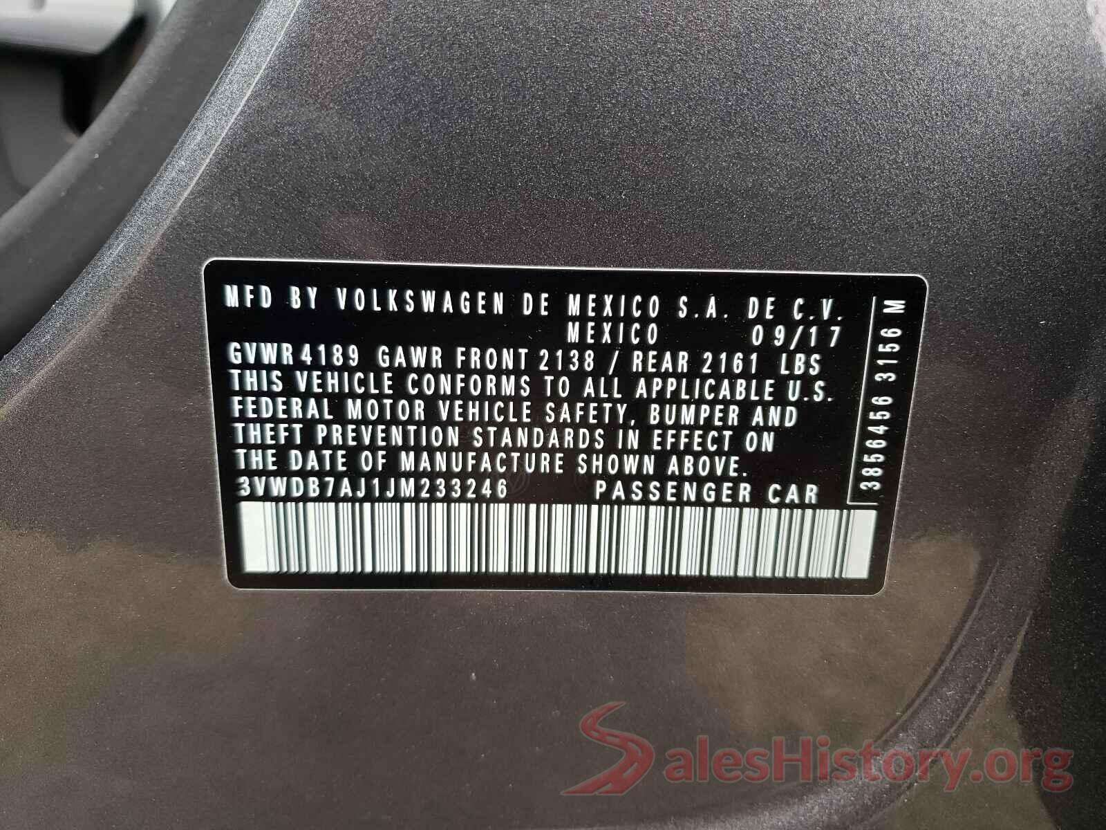 3VWDB7AJ1JM233246 2018 VOLKSWAGEN JETTA