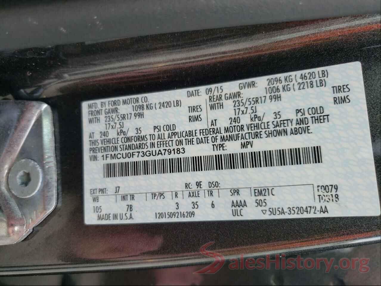 1FMCU0F73GUA79183 2016 FORD ESCAPE