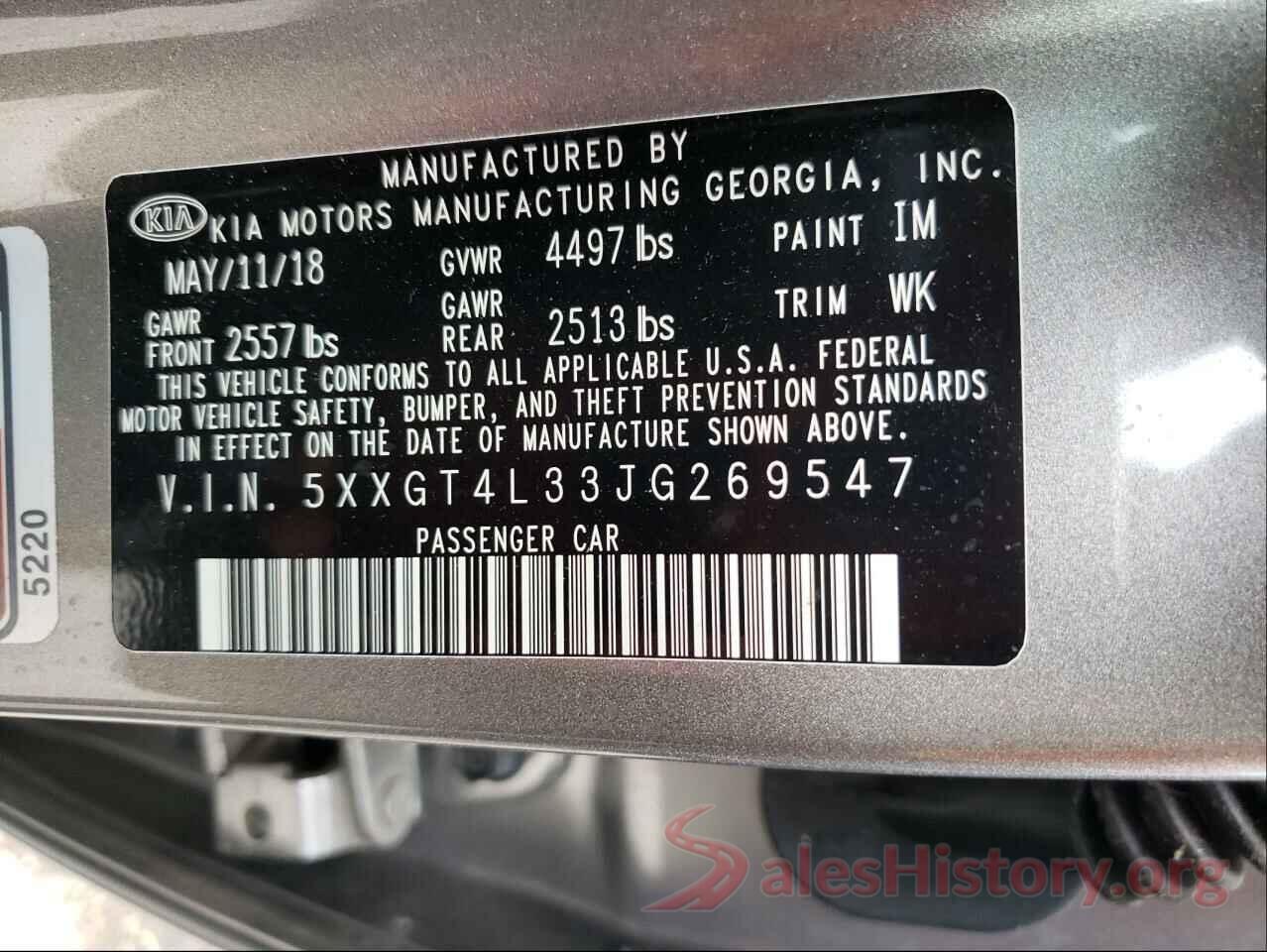 5XXGT4L33JG269547 2018 KIA OPTIMA