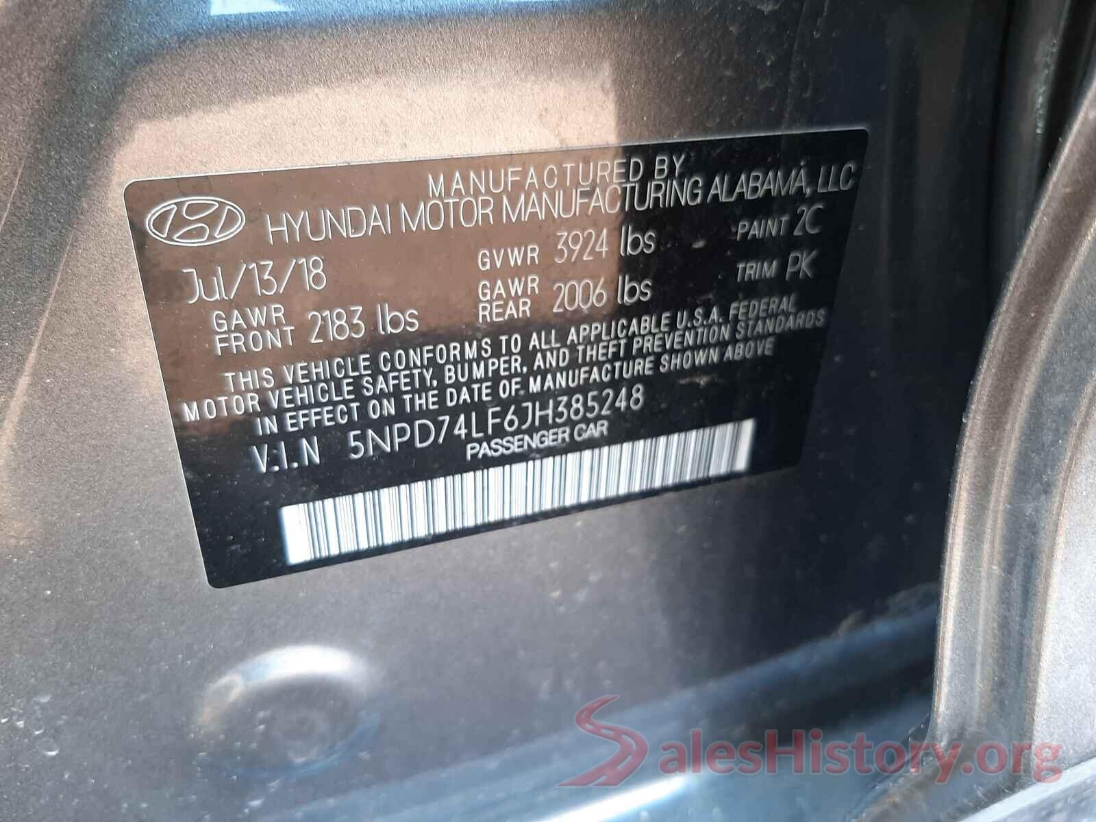 5NPD74LF6JH385248 2018 HYUNDAI ELANTRA