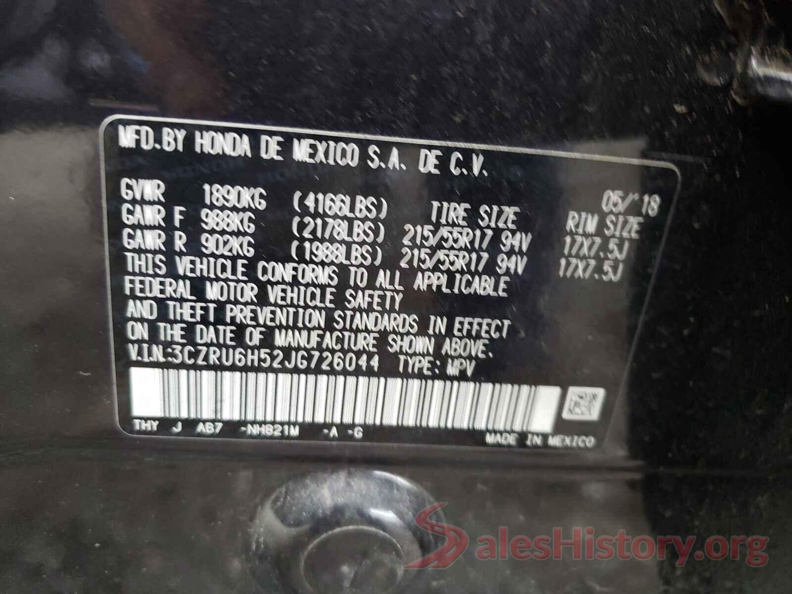 3CZRU6H52JG726044 2018 HONDA HR-V