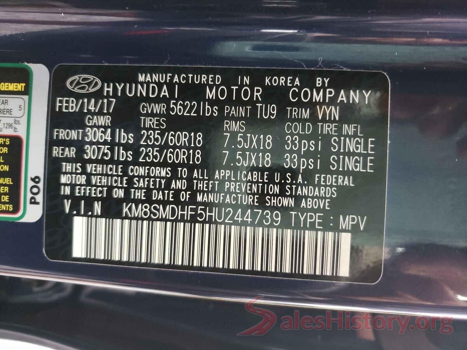 KM8SMDHF5HU244739 2017 HYUNDAI SANTA FE