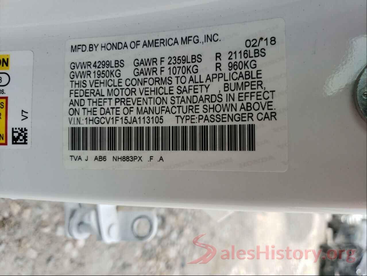 1HGCV1F15JA113105 2018 HONDA ACCORD