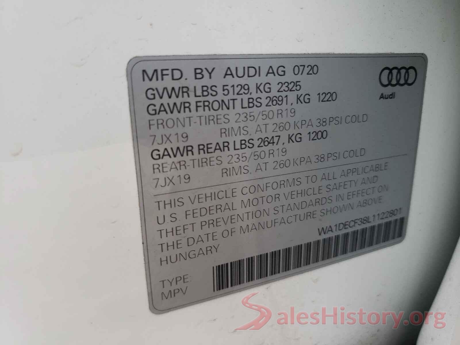 WA1DECF38L1122801 2020 AUDI Q3