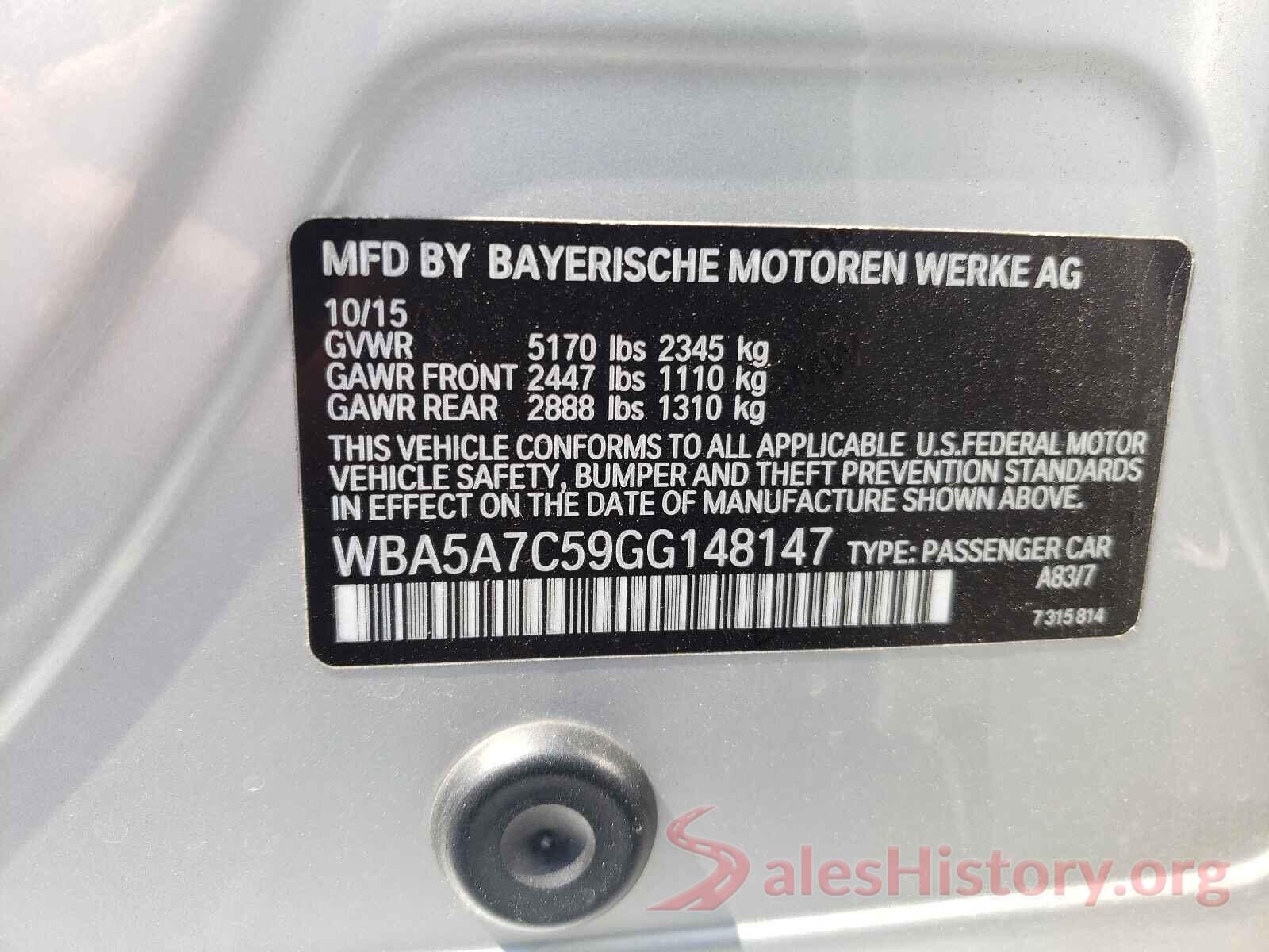 WBA5A7C59GG148147 2016 BMW 5 SERIES