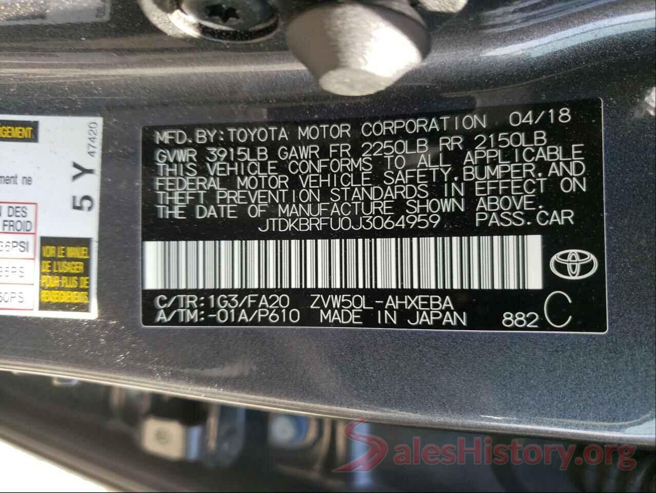 JTDKBRFU0J3064959 2018 TOYOTA PRIUS