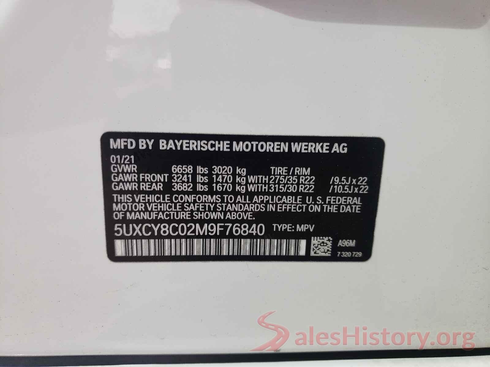 5UXCY8C02M9F76840 2021 BMW X6