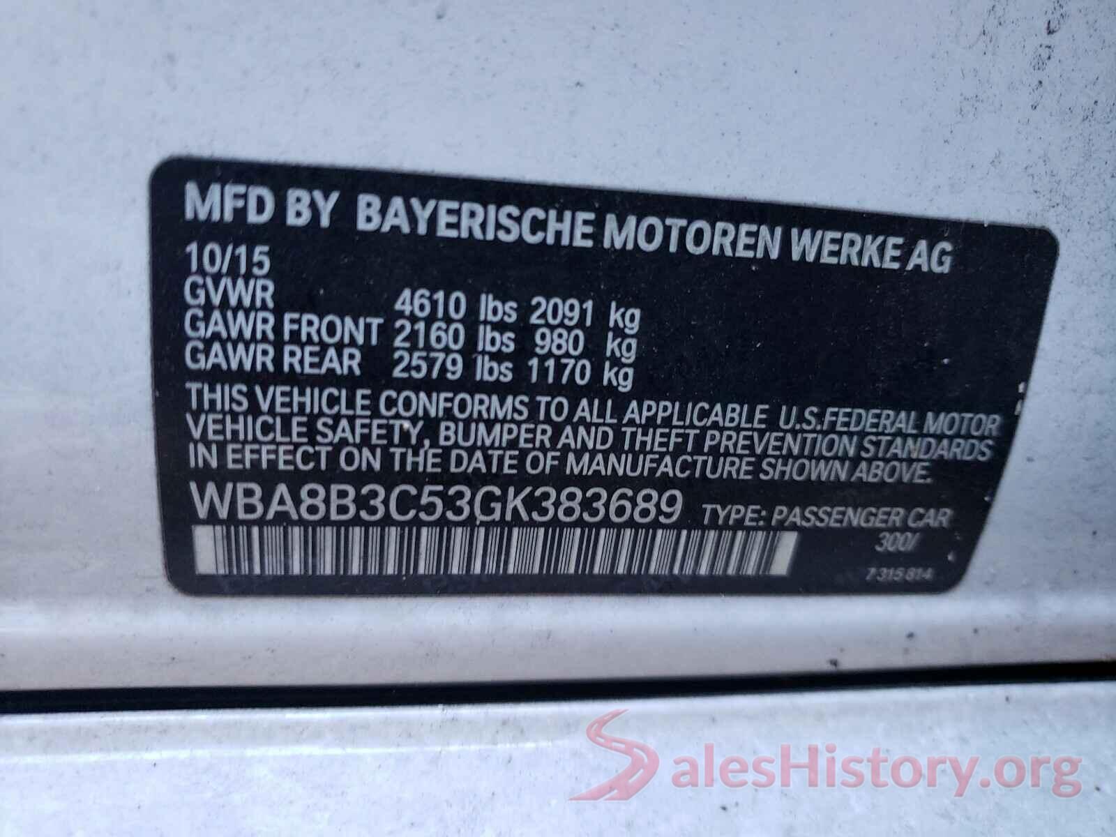 WBA8B3C53GK383689 2016 BMW 3 SERIES