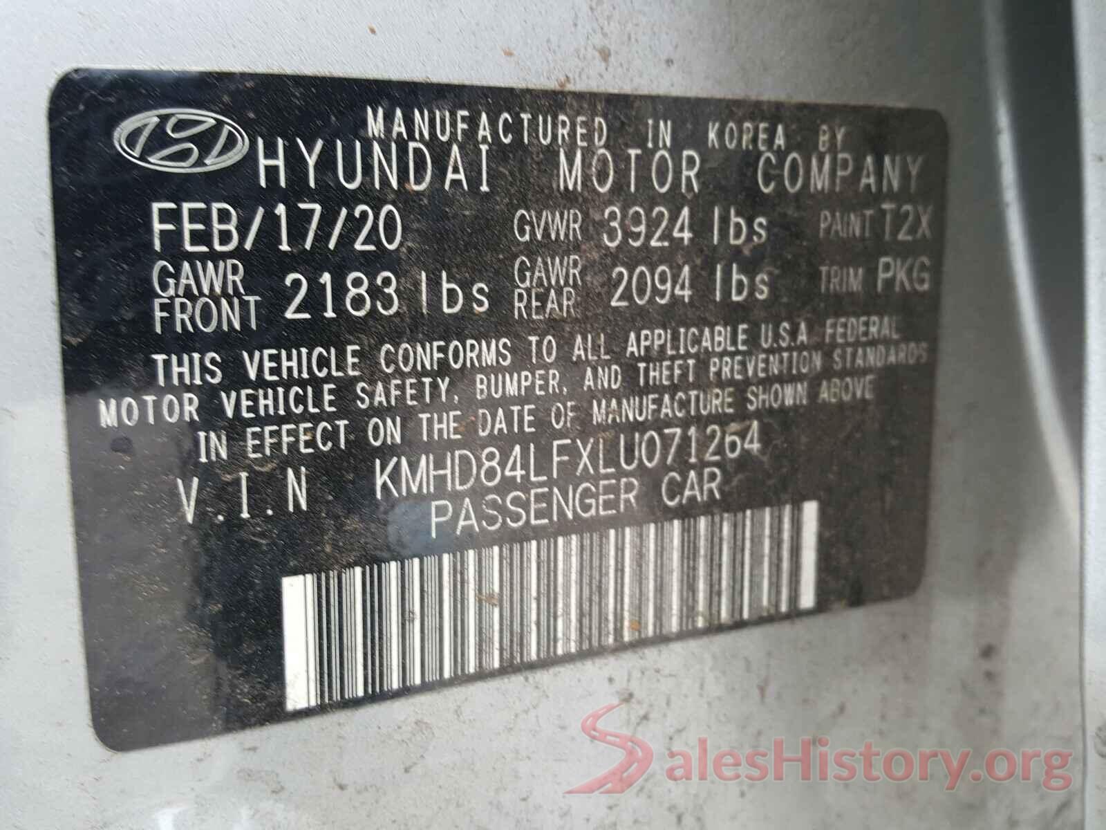 KMHD84LFXLU071264 2020 HYUNDAI ELANTRA