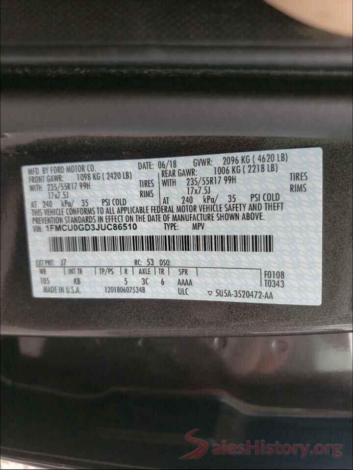 1FMCU0GD3JUC86510 2018 FORD ESCAPE