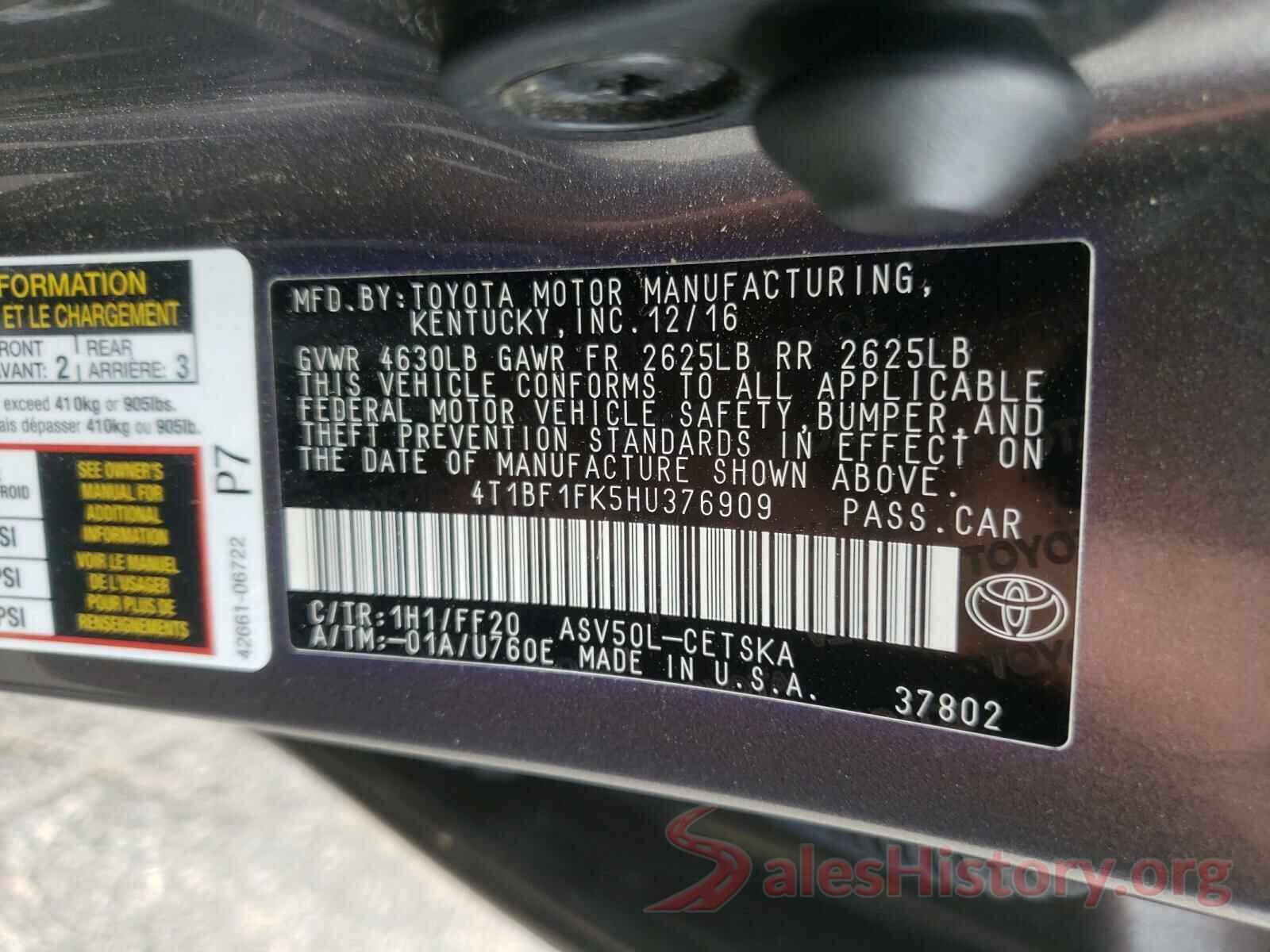 4T1BF1FK5HU376909 2017 TOYOTA CAMRY