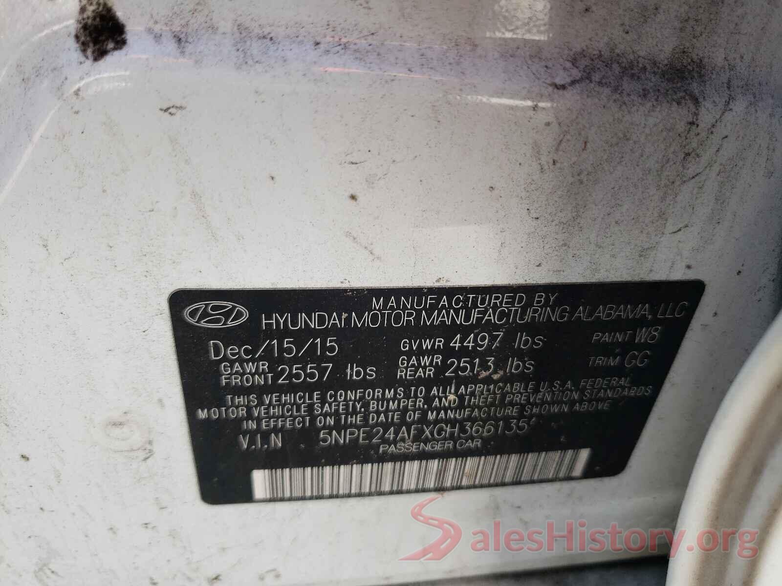 5NPE24AFXGH366135 2016 HYUNDAI SONATA