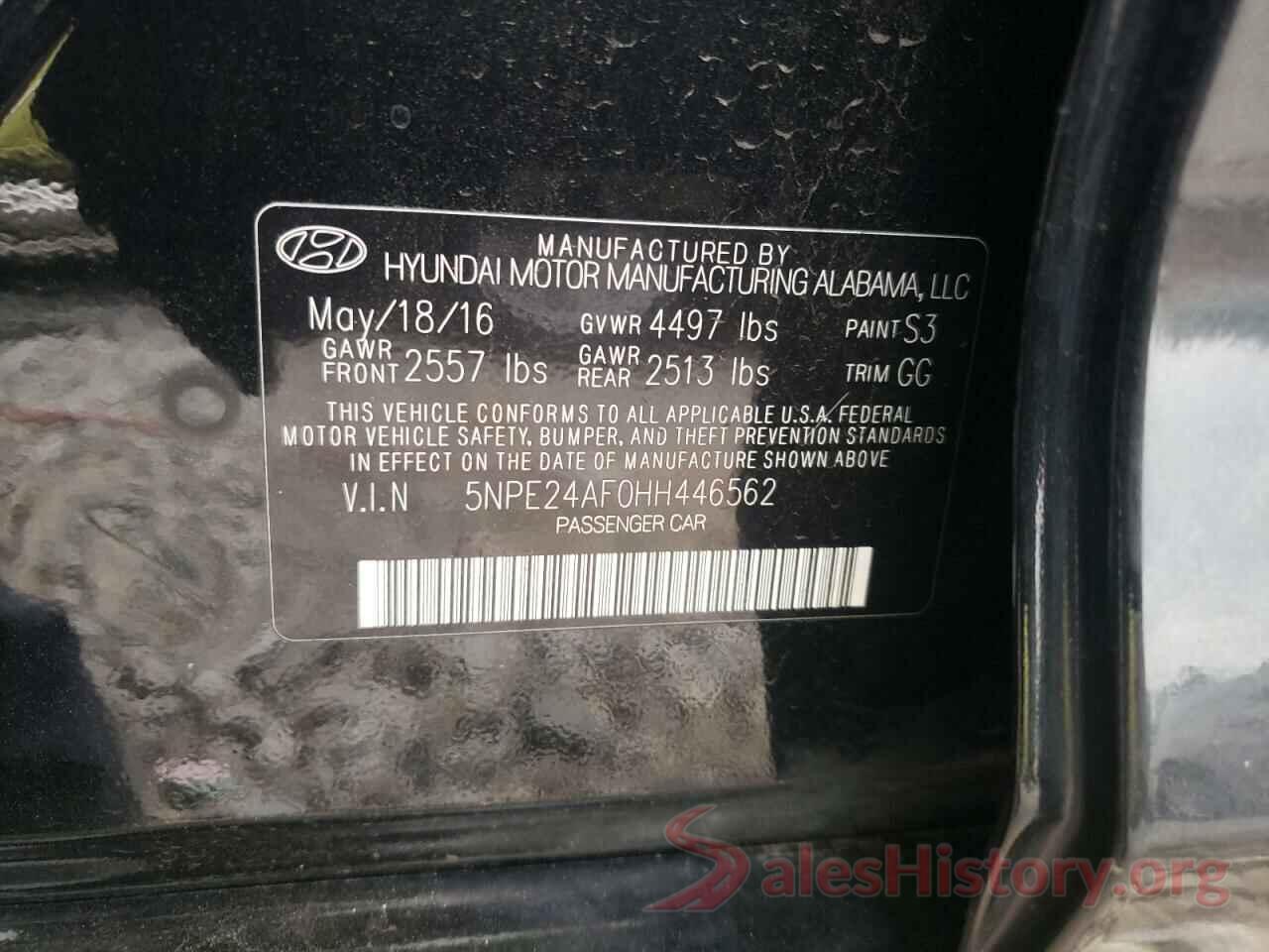 5NPE24AF0HH446562 2017 HYUNDAI SONATA