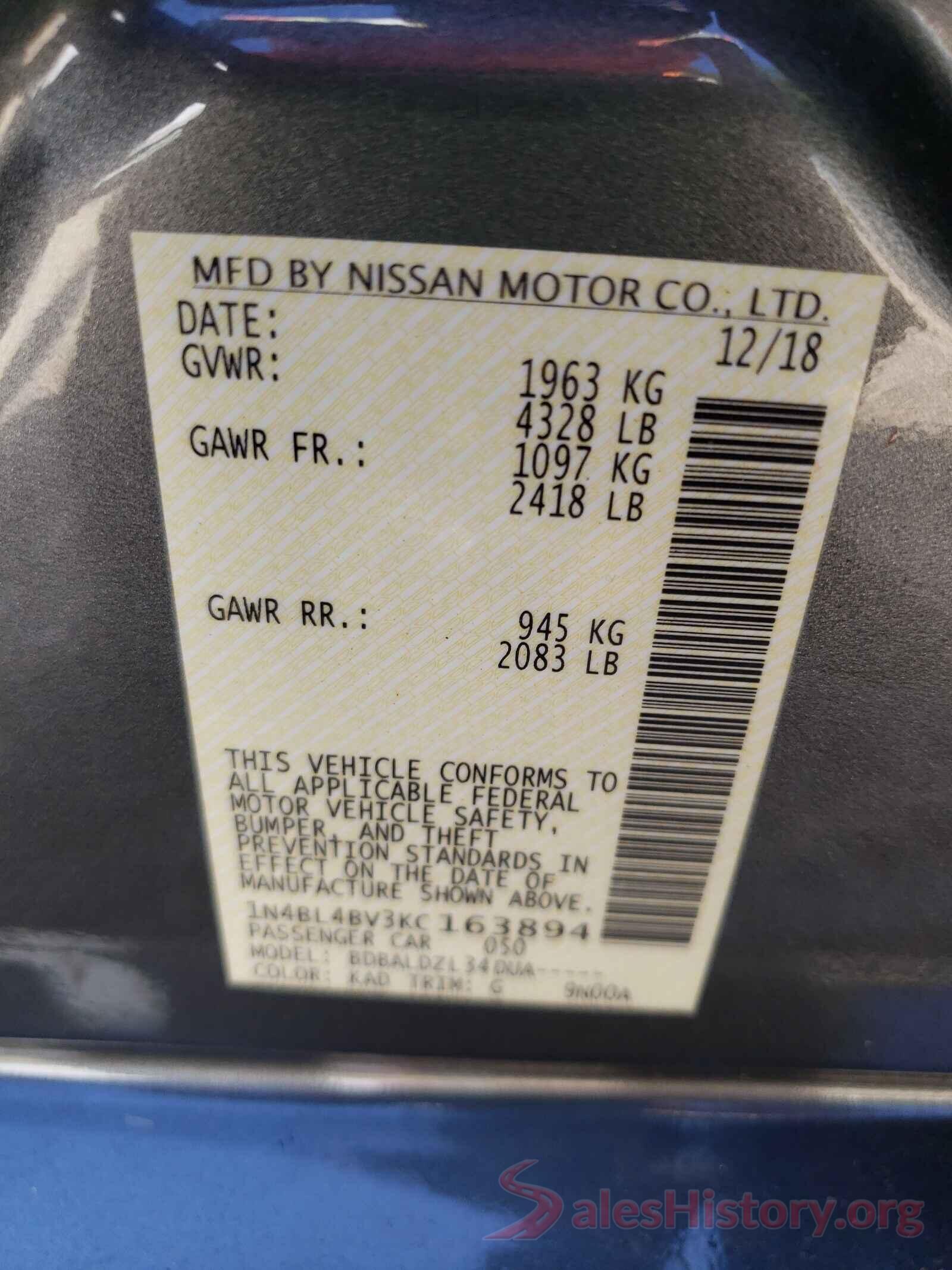 1N4BL4BV3KC163894 2019 NISSAN ALTIMA