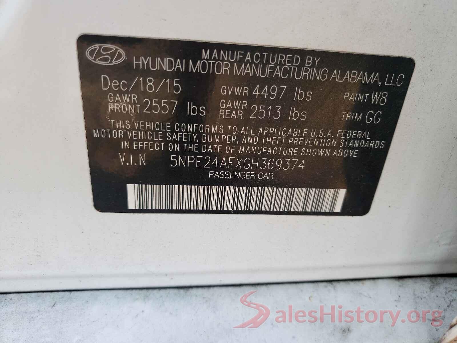 5NPE24AFXGH369374 2016 HYUNDAI SONATA