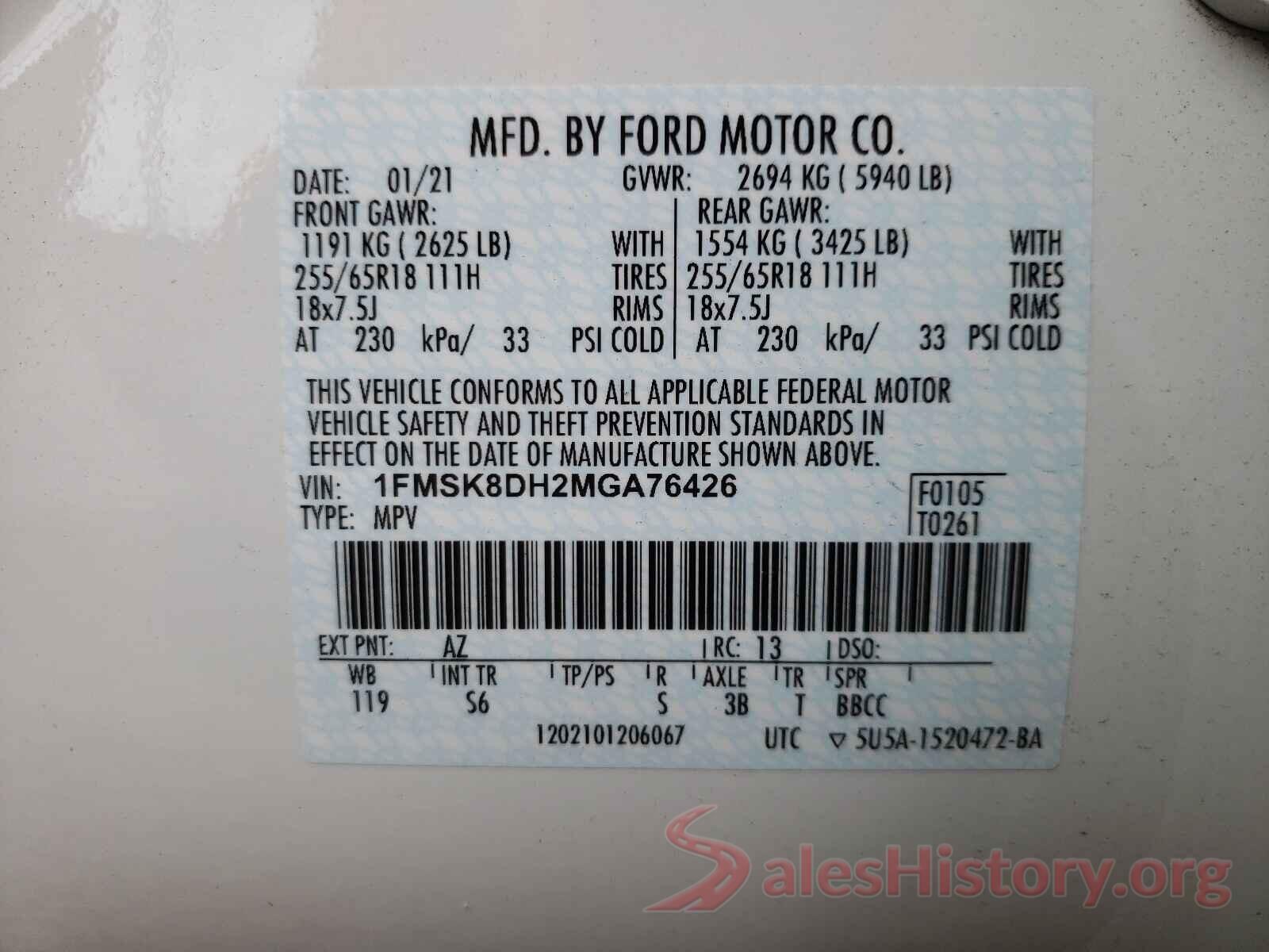 1FMSK8DH2MGA76426 2021 FORD EXPLORER