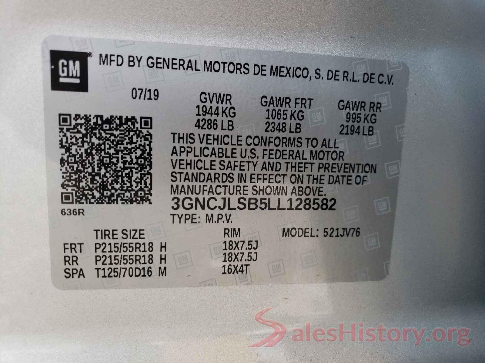 3GNCJLSB5LL128582 2020 CHEVROLET TRAX