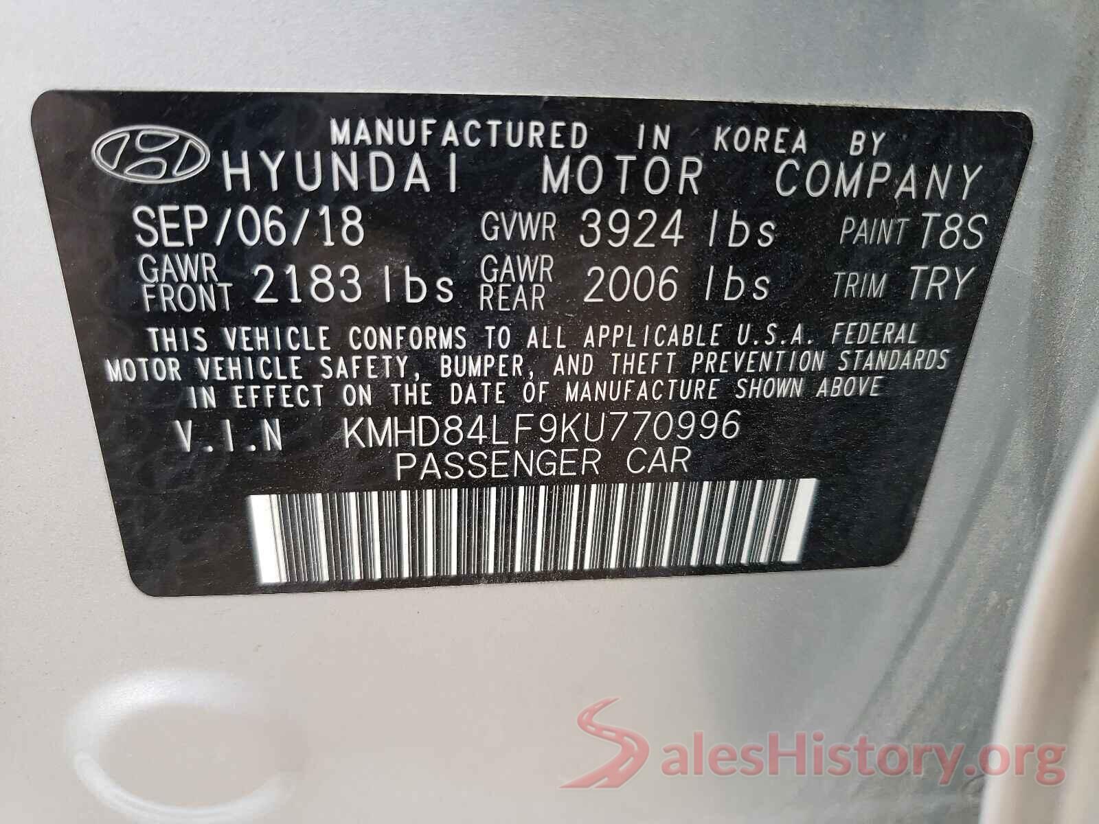 KMHD84LF9KU770996 2019 HYUNDAI ELANTRA