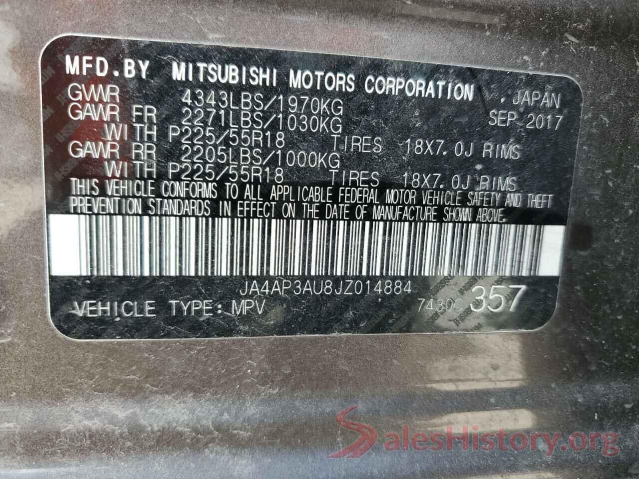 JA4AP3AU8JZ014884 2018 MITSUBISHI OUTLANDER