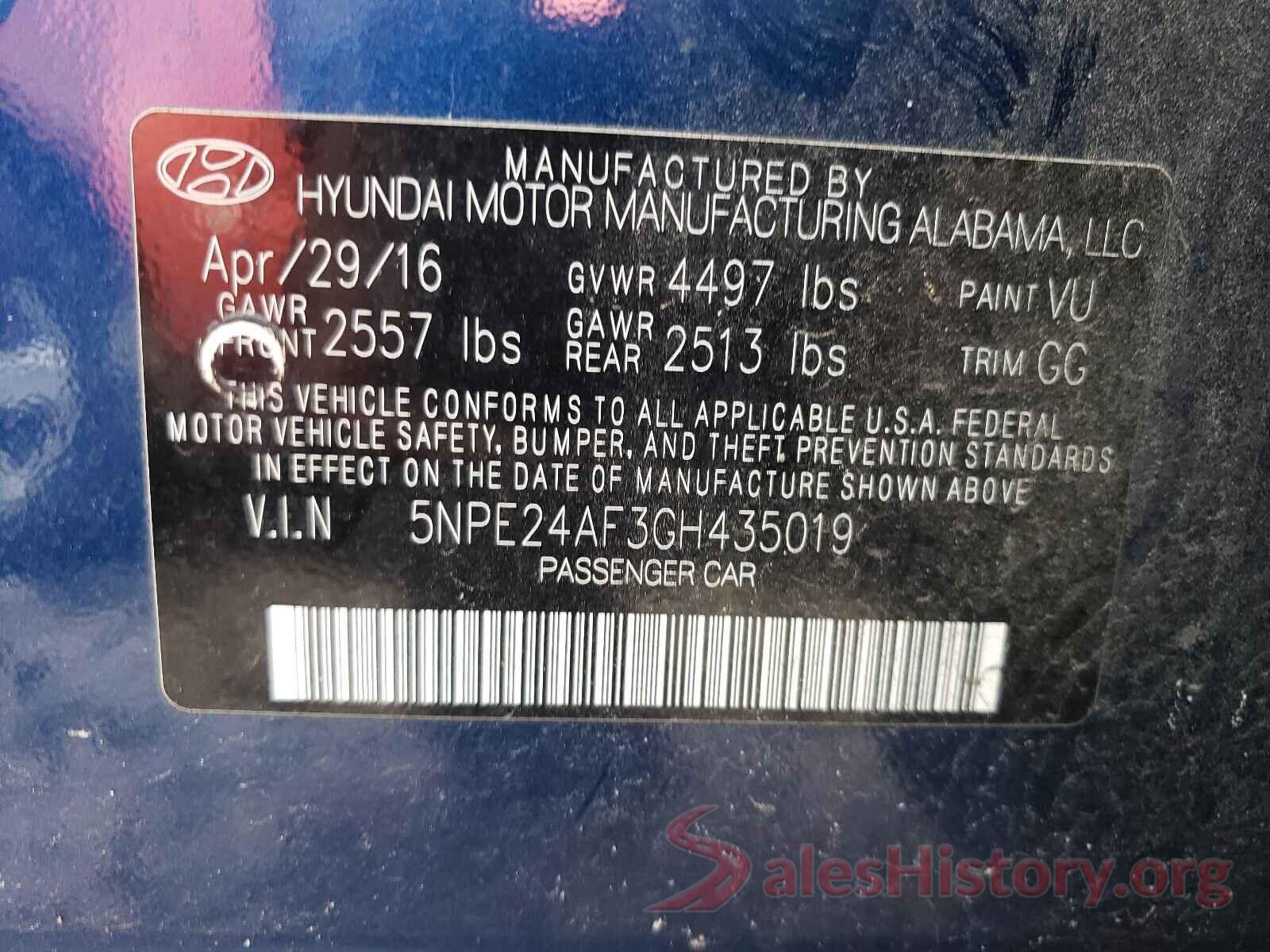 5NPE24AF3GH435019 2016 HYUNDAI SONATA