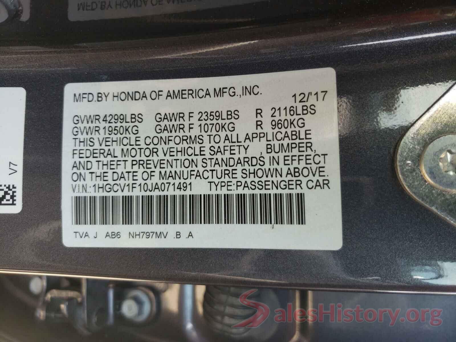 1HGCV1F10JA071491 2018 HONDA ACCORD