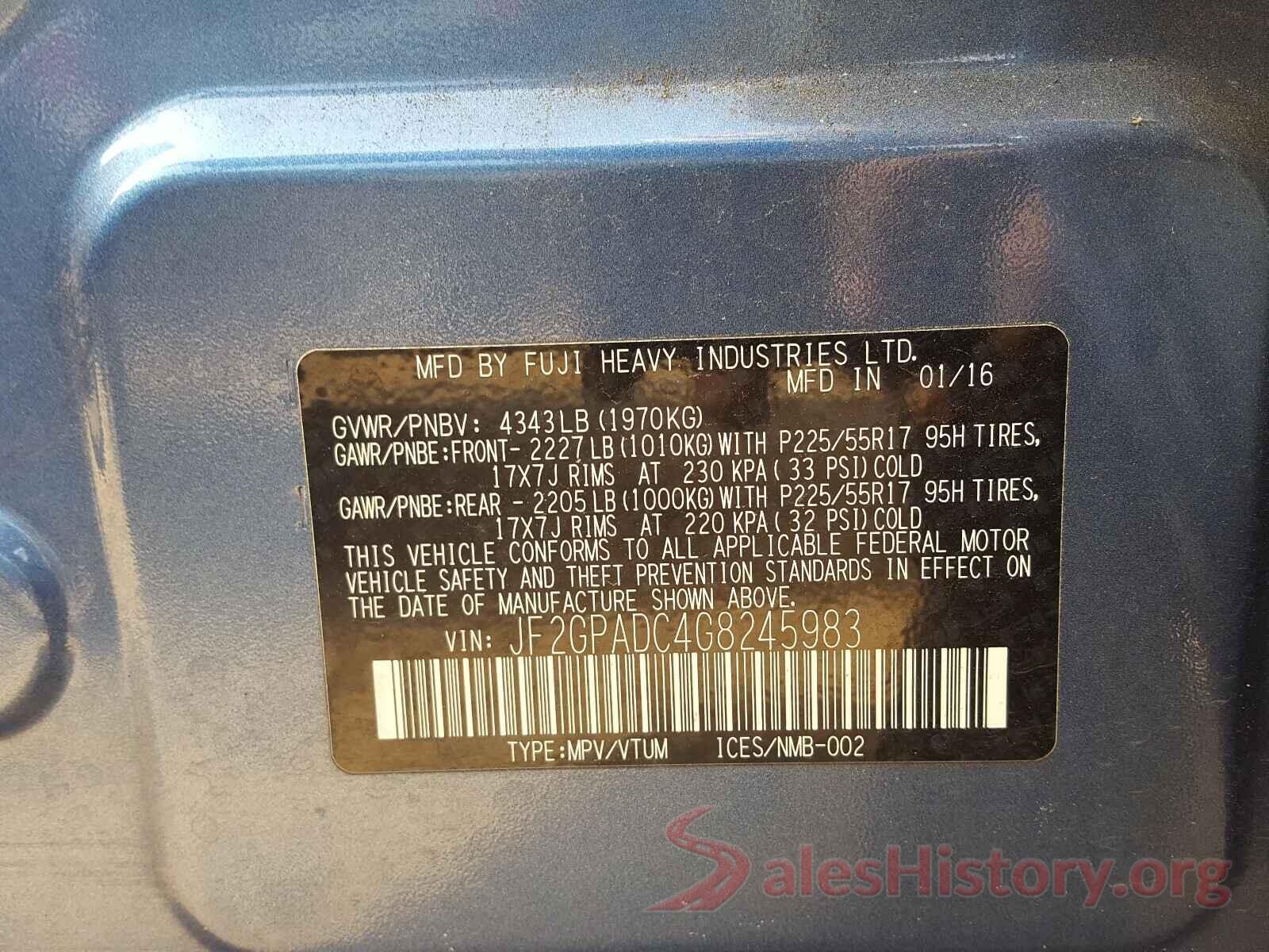 JF2GPADC4G8245983 2016 SUBARU CROSSTREK