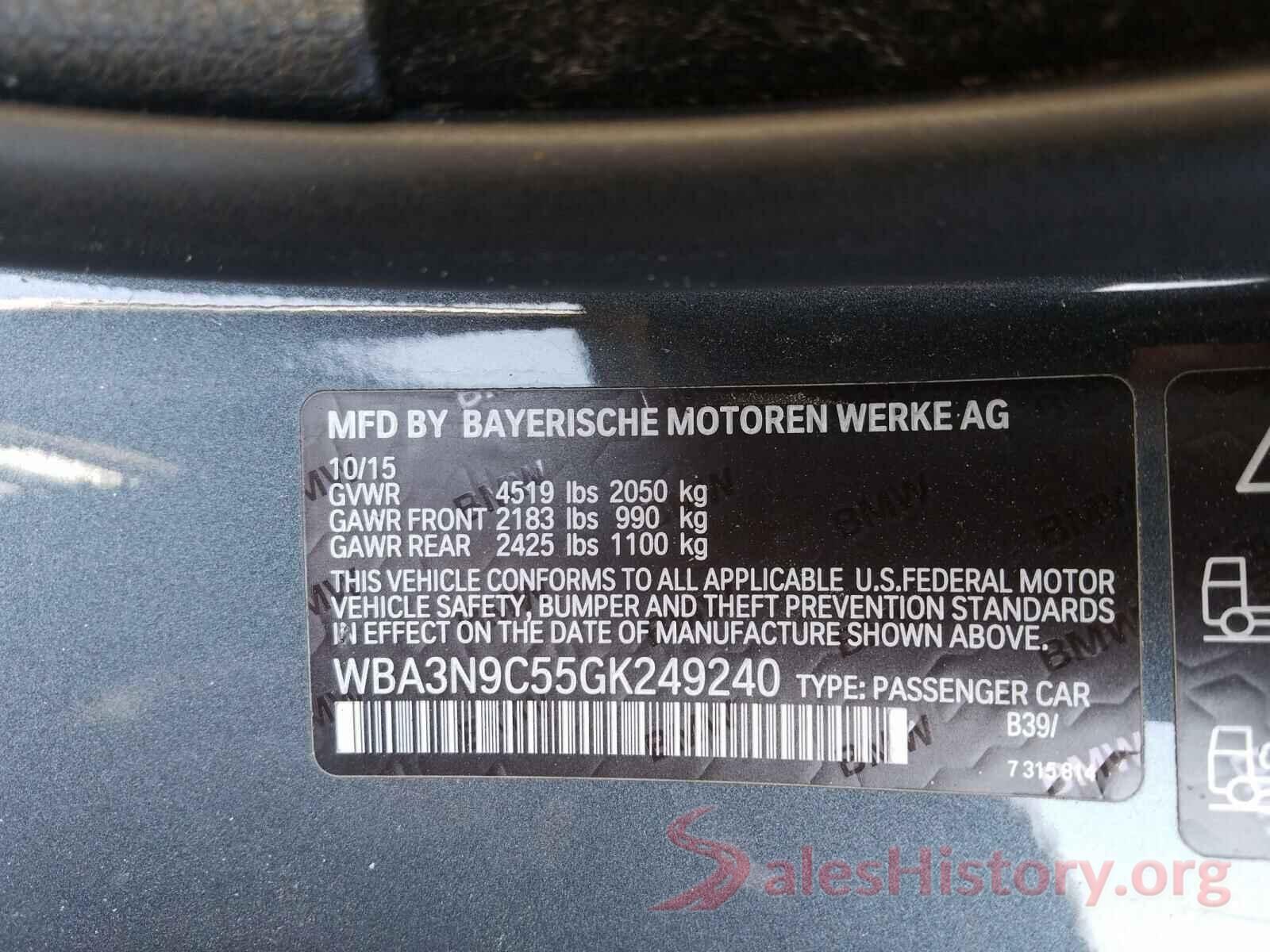 WBA3N9C55GK249240 2016 BMW 4 SERIES