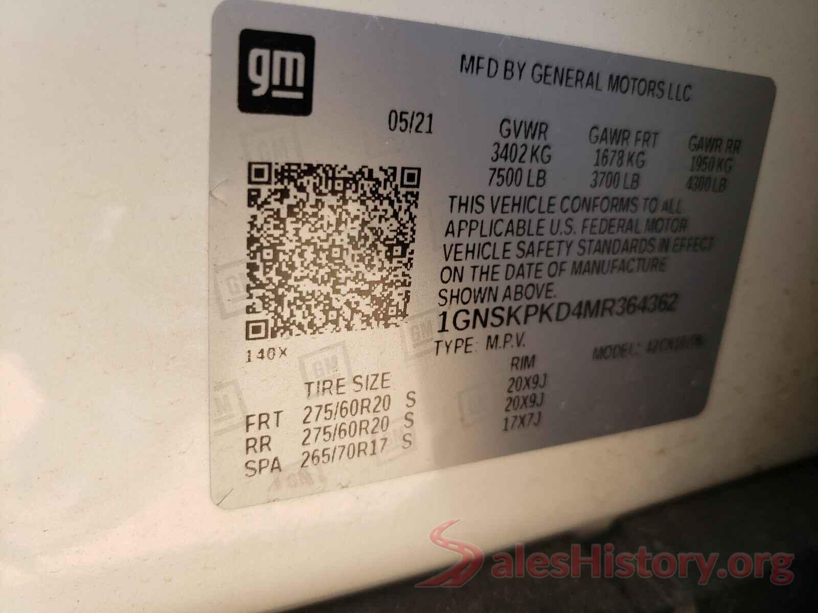 1GNSKPKD4MR364362 2021 CHEVROLET TAHOE